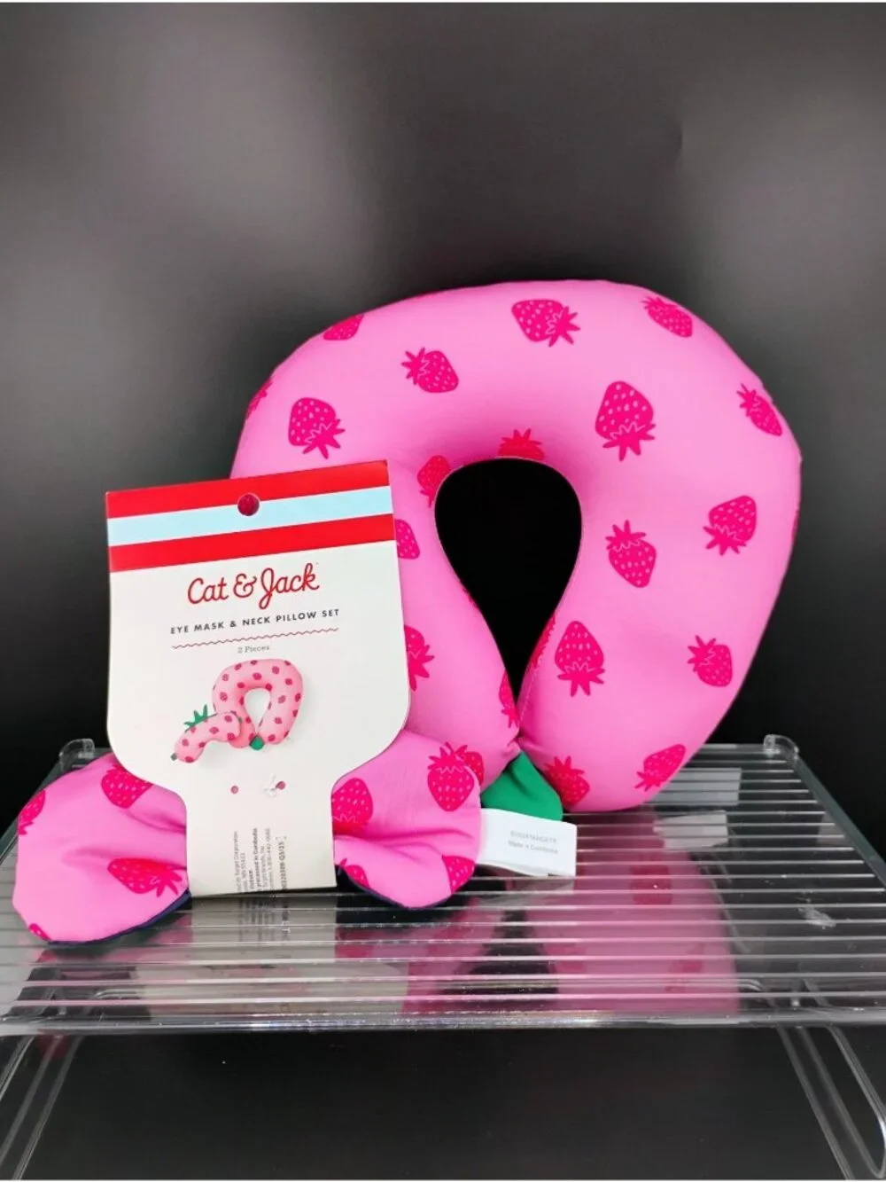 Cat & Jack Strawberry Print Neck Pillow & Eye Mask Set